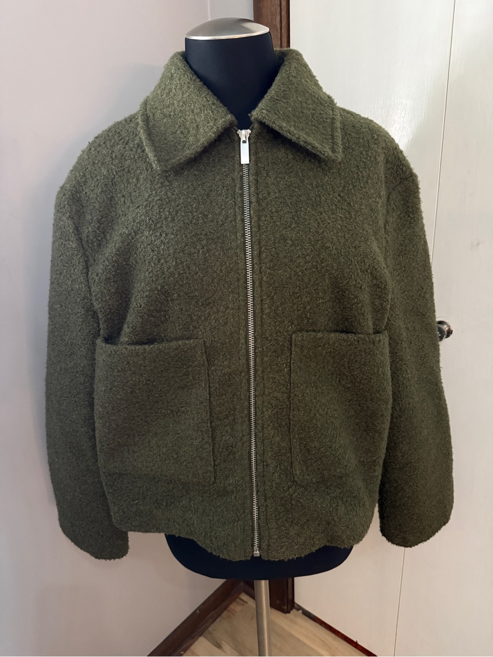 next Olive Green Zip-Up Wool Bomber Jacket